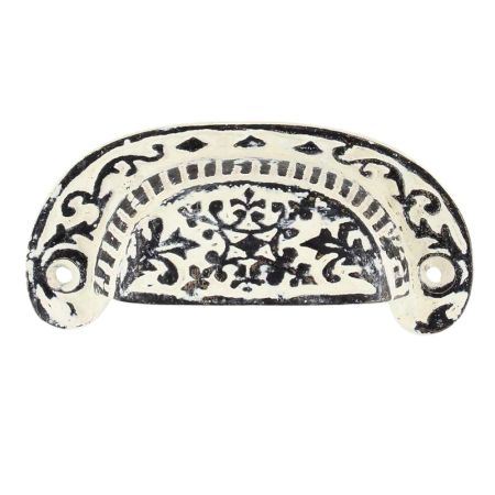Cream Distressed Floral D Pull Iron Handle